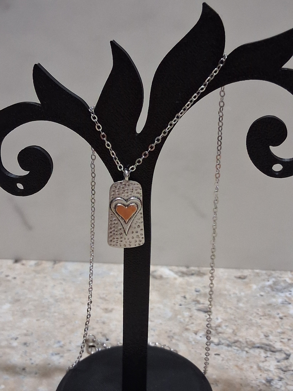 Silver Tone Necklace with Rose-Accent Heart